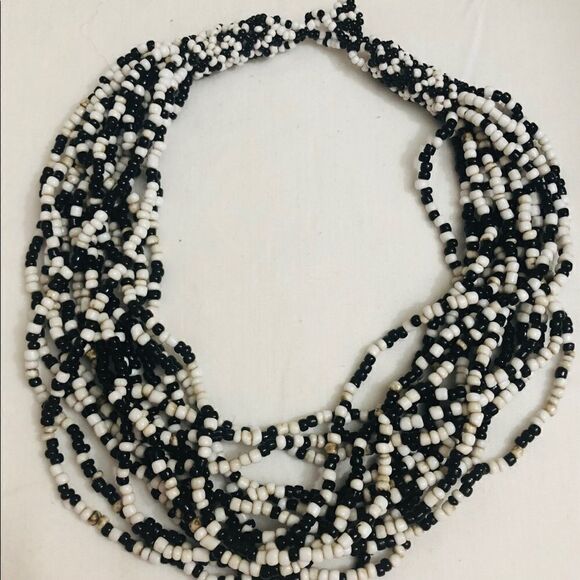 Black & White Seed Beaded Necklace Button Clasp - Picture 1 of 4